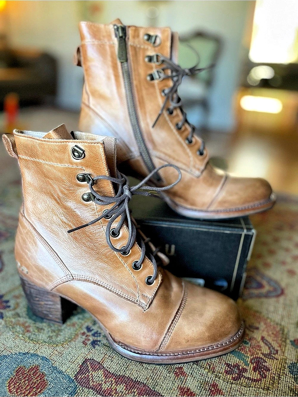 Bed|Stu Judgment Women's Leather Lace-Up Ankle Boots in Tan Rustic
